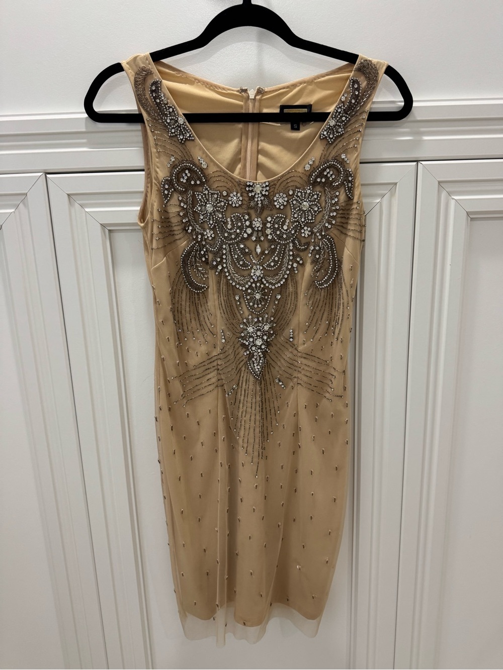 Alexia Admor Beaded Nude Beige Cocktail Dress